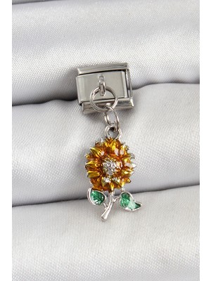 Solmazlar Online 316L Çelik Sallantılı Ayçiçeği Model Gümüş Renk Charm