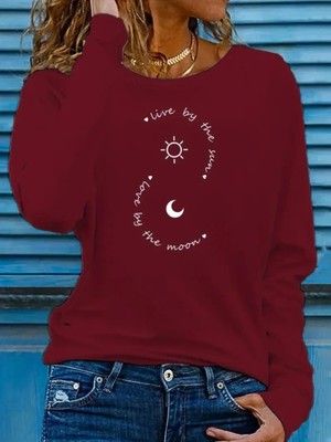Lune Store Kadın Uzun Kollu Bisiklet Yaka Desenli Viskon Bluz
