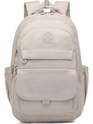 Smart Bags Büyük Boy Laptop Bölmeli Çok Cepli Su Geçirmez Krınkıl Kumaş Lise Okul Çantası Bej