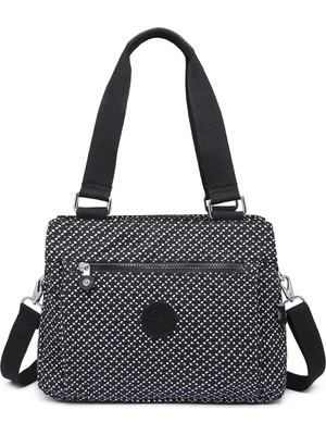 Smart Bags Orta Boy Çok Cepli Su Geçirmez Hafif Krınkıl Kumaş Kadın Omuz Çantası Siyah/beyaz