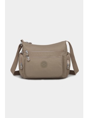 Smart Bags Orta Boy Çok Cepli Su Geçirmez Krınkıl Kumaş Kadın Omuz Çantası Açık Kahve
