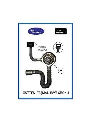 Donau Üstten Taşmalı Körüklü Lavabo Evye Sifonu Üstten Veya Yandan Çap 115 mm