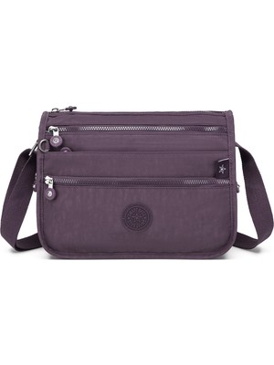Smart Bags Çok Cepli Günlük Orta Boy Su Geçirmez Krınkıl Kumaş Kadın Omuz Çantası Mürdüm