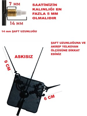 Cnr Shop Saat Mekanizması 14 mm Şaft Boyu Saat Motoru Sessiz Çalışır Akrep Yelkovan Saniye (Askısız)