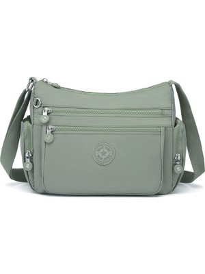 Smart Bags Orta Boy Çok Cepli Su Geçirmez Krınkıl Kumaş Kadın Omuz Çantası Yeşil