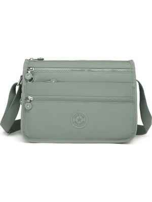 Smart Bags Çok Cepli Günlük Orta Boy Su Geçirmez Krınkıl Kumaş Kadın Omuz Çantası Yeşil