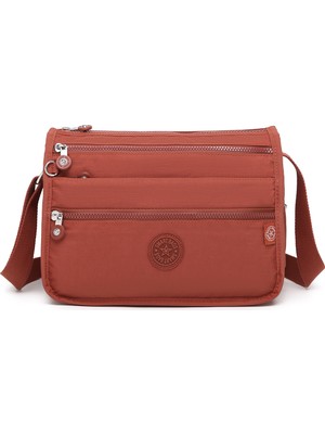 Smart Bags Çok Cepli Günlük Orta Boy Su Geçirmez Krınkıl Kumaş Kadın Omuz Çantası Kiremit