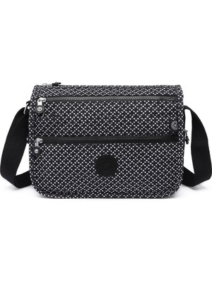 Smart Bags Çok Cepli Günlük Orta Boy Su Geçirmez Krınkıl Kumaş Kadın Omuz Çantası Siyah/beyaz