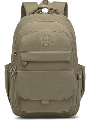 Smart Bags Büyük Boy Laptop Bölmeli Çok Cepli Su Geçirmez Krınkıl Kumaş Lise Okul Çantası Açık Kahve