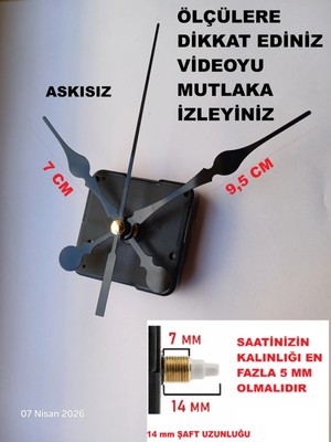 Cnr Shop Saat Mekanizması 14 mm Şaft Boyu Saat Motoru Sessiz Çalışır Akrep Yelkovan Saniye (Askısız)