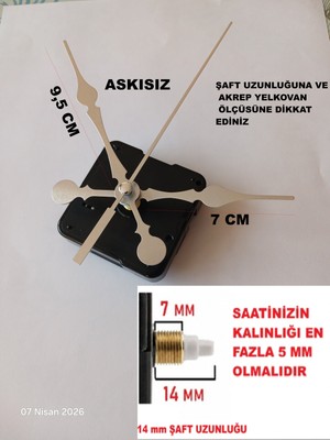Cnr Shop Saat Mekanizması 14 mm Şaft Boyu Saat Motoru Sessiz Çalışır Akrep Yelkovan Saniye (Askısız)
