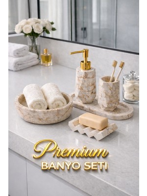 UltraMint Mermer Desenli Beton 5'li Banyo Seti, Şık ve Modern Tasarım