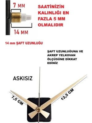 Cnr Shop Saat Mekanizması, 14 mm Şaft Boyu Saat Makinesi Sessiz Çalışır Akrep-Yelkovan-Saniye-(Askısız)