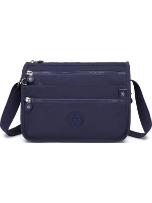 Smart Bags Çok Cepli Günlük Orta Boy Su Geçirmez Krınkıl Kumaş Kadın Omuz Çantası Lacivert