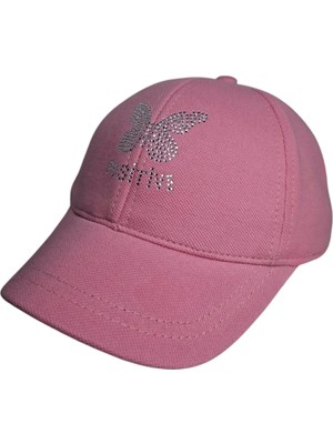 Spteks Kitti 9-15 Yaş Kız Garson Pembe Renk Kelebek Baskı Mevsimlik Kep Şapka