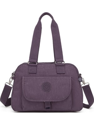 Smart Bags Orta Boy Çok Cepli Su Geçirmez Hafif Krınkıl Kumaş Kadın Omuz Çantası Mürdüm
