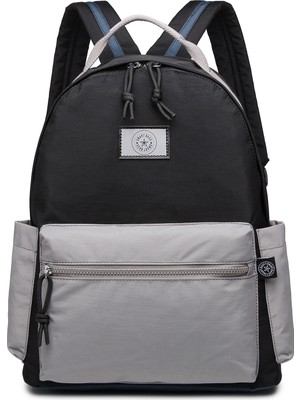 Smart Bags Büyük Boy Laptop Bölmeli Su Geçirmez Kumaş Renkli Okul Çantası Siyah/gri