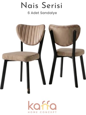 Kaffahome Nais Serisi Siyah Statik Boyalı Mutfak Sandalyesi, Yemek, Bahçe, Kafe, Modern Sandalye 6 Adet - Cappucino