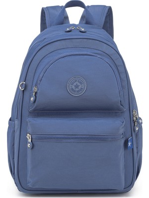 Smart Bags Büyük Boy Laptop Bölmeli Su Geçirmez Krınkıl Kumaş Okul Çantası Mavi