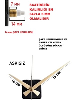 Cnr Shop Saat Mekanizması 14 mm Şaft Boyu Sessiz Çalışır Saat Makinesi Akrep-Yelkovan-Saniye-(Askısız)