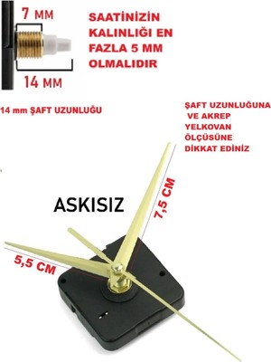 Cnr Shop Saat Mekanizması 14 mm Şaft Boyu Sessiz Çalışır, Akar Saat Motoru Akrep-Yelkovan-Saniye-(Askısız)