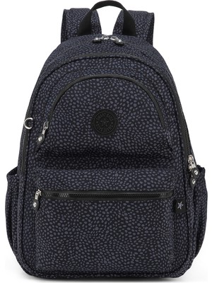 Smart Bags Büyük Boy Laptop Bölmeli Su Geçirmez Krınkıl Kumaş Okul Çantası Puantiye Siyah