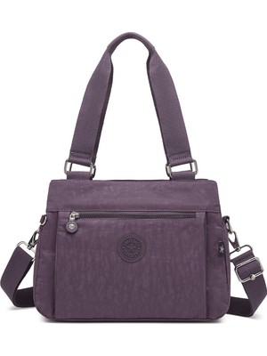 Smart Bags Orta Boy Çok Cepli Su Geçirmez Hafif Krınkıl Kumaş Kadın Omuz Çantası Mürdüm