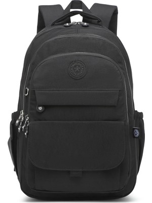 Smart Bags Büyük Boy Laptop Bölmeli Çok Cepli Su Geçirmez Krınkıl Kumaş Lise Okul Çantası Siyah