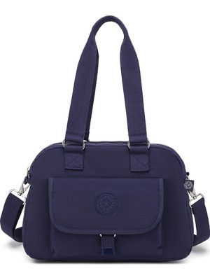 Smart Bags Orta Boy Çok Cepli Su Geçirmez Hafif Krınkıl Kumaş Kadın Omuz Çantası Lacivert