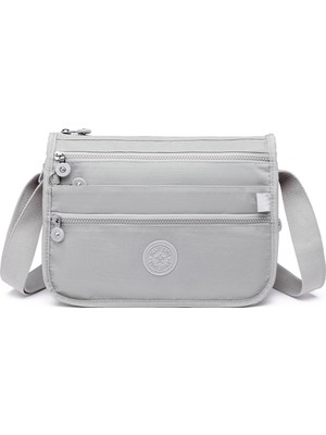 Smart Bags Çok Cepli Günlük Orta Boy Su Geçirmez Krınkıl Kumaş Kadın Omuz Çantası Buz Gri
