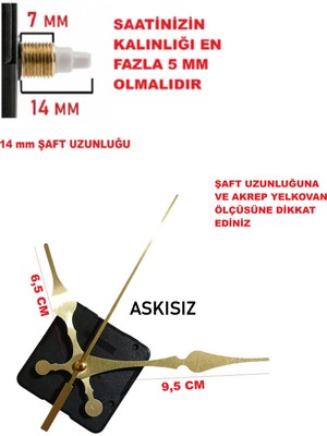 Cnr Shop Saat Mekanizması, 14 mm Şaft Boyu Saat Makinesi Sessiz Çalışır Akrep-Yelkovan-Saniye-(Askısız)