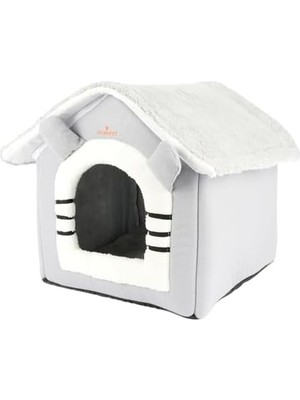 Gobypet Klasik Çatılı Kedi Evi ve Küçük Irk Köpek Kulübesi ve Yuvası – Minderli Peluş Iç Mekan Yatağı, Fermuarlı Üst Bölüm, Taşınabilir Ev Tipi Yuva