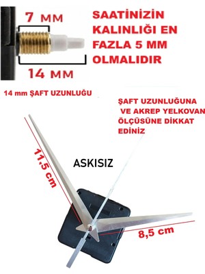 Cnr Shop Saat Mekanizması 14 mm Şaft Boyu Saat Makinesi Sessiz Çalışır Akrep-Yelkovan-Saniye-(Askısız)