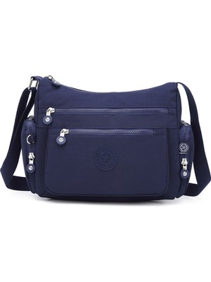 Smart Bags Orta Boy Çok Cepli Su Geçirmez Krınkıl Kumaş Kadın Omuz Çantası Lacivert