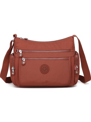 Smart Bags Orta Boy Çok Cepli Su Geçirmez Krınkıl Kumaş Kadın Omuz Çantası Kiremit