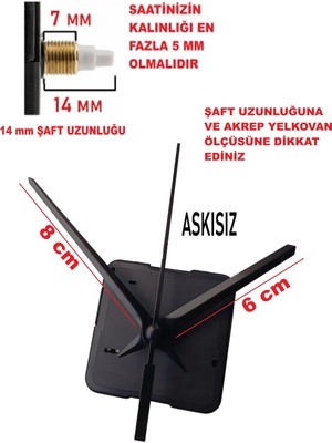 Cnr Shop Saat Mekanizması, 14 mm Şaft Boyu Saat Makinesi Sessiz Çalışır Akrep-Yelkovan-Saniye-(Askısız)