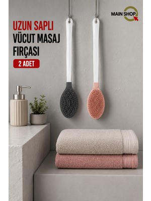 UltraMint Iki Adet Çift Taraflı Yumuşak Uzun Saplı Banyo Vücut Fırçası