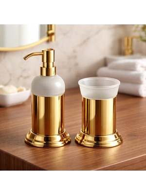 UltraMint Gold Sıvı Sabunluk ve Diş Fırçalık Retro Vintage Banyo Seti