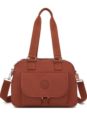 Smart Bags Orta Boy Çok Cepli Su Geçirmez Hafif Krınkıl Kumaş Kadın Omuz Çantası Kiremit