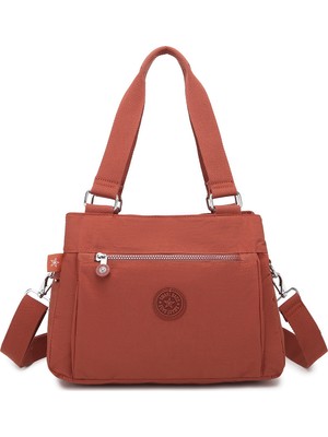 Smart Bags Orta Boy Çok Cepli Su Geçirmez Hafif Krınkıl Kumaş Kadın Omuz Çantası Kiremit