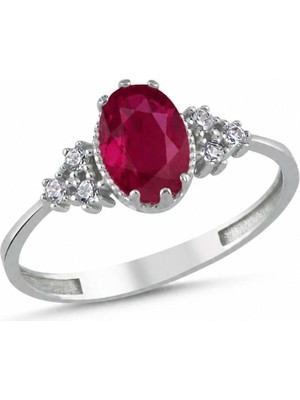 La Mia Felicita 925 Ayar Gümüş Yakut Renk Oval Taşlı Pırlanta Montür Rodyum Kaplama Kadın Yüzük – Ruby Elegance