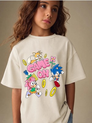 Little Aden Kız Çocuk Sonic Baskılı Pamuklu Oversize Yazlık Tişört