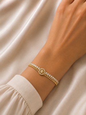 Adata Jewelry 2li Yıldız Model Zirkon Taşlı Klipsli Bileklik Gold