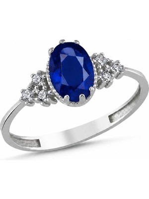 La Mia Felicita 925 Ayar Gümüş Safir Renk Oval Taşlı Pırlanta Montür Rodyum Kaplama Kadın Yüzük – Safir Elegance ✨