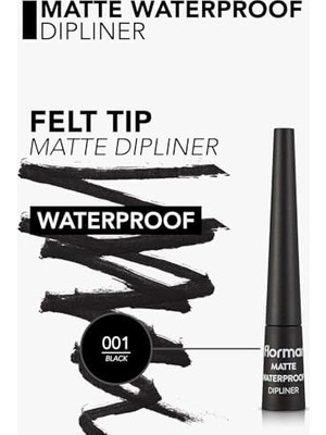 Waterproof Yüksek Pigmentli & Mat Bitişli 001 Siyah Dipliner