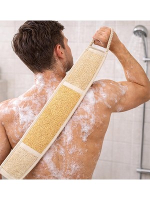 Doğal Kabak Lifi Sırt Kesesi –çift Taraflı Peeling Lifi, 70X11 Cm, Uzun Kulplu, Selülit Karşıtı, Rovin Kumaşlı, Cilt Temizleyici Yenileyici Canlandırıcı Etki, Hücre Yenileme,exfoliating Kese