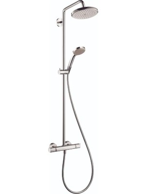Hansgrohe Croma Duş Bataryası Seti, El Duşlu, Yağmur Airpower Sprey, Quickclean Duş Borusu Duş Seti, Krom, 27185001 Büyük