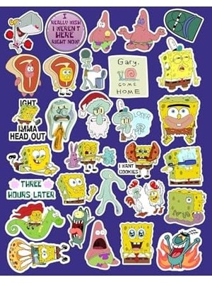 Prime Sünger Bob Kare Şort Seri 2 Telefon Laptop Notebook Tablet Defter Matara Stiker Etiket