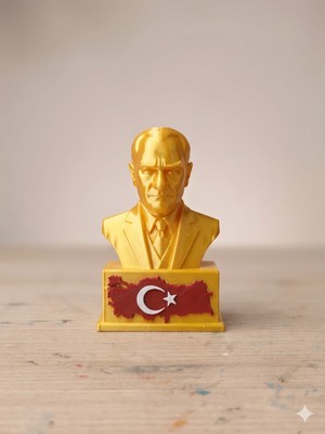 Pilovestik Atatürk Büstü 12 cm Altın Sarısı Gold Türkiye Haritalı Masaüstü Hediyelik Dekoratif Ofis Dekoru