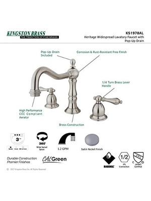 Prime KS1978AL Widerspread Lavatory Musluk With Metal Kolu Handle, Saten Nikel